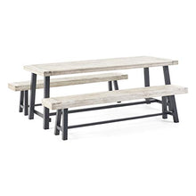 GDF Studio Outdoor Acacia Wood Picnic Dining Set, Sandblast Light Gray and Black