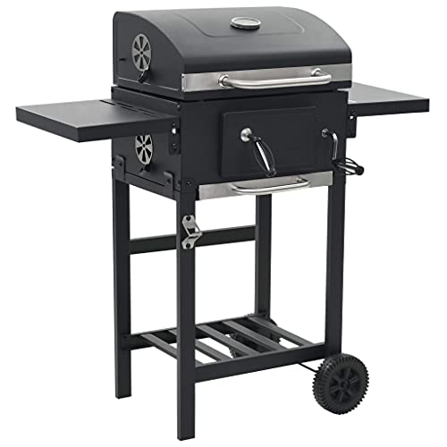 Outdoor Charcoal Barbecue Grill with Bottom Shelf and 2 Wheels, Heavy-duty Smoker Grill, Steel BBQ Stand for Picnics Parties Outings 38.2" x 22.4" x 39"