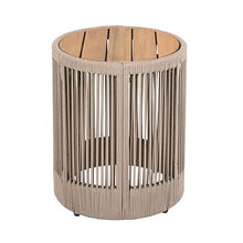 Christopher Knight Home Junna Acacia Wood Bistro Table and Chairs Set of 2, Outdoor Bistro Set with Rope Accent, Outdoor Side Table and Swivel Patio Chairs Set with Thick Cushions, Beige + Teak