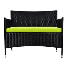 DUYHBAWRS 4PCS Patio Furniture Outdoor Garden Conversation Set Black Wicker 2 Armchairs+1 Sofa+ Table w/Green Cushion