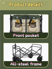 Big Vendor Cart for Outdoor Event – Portable Mobile Food Cart, Heavy Duty Folding Utility Grocery Wagon, for Commercial Street, Beaches, Festivals, Farmers Market(Beige,35.4x39.3in)