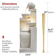 42.52" Outdoor Garden Water Fountain with Lights, 4 Tiers Water Feature