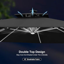 10' x 10' Square Solar Powered LED Lighted Cantilever Umbrella,Black