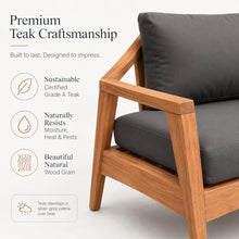 Golden Frame Outdoor Loveseat, Grade A Teak Patio Sofa with Performance Fabric Cushions, Machine-Washable Covers, YKK Zippers, Mid-Century Modern Garden Couch - Canvas Charcoal