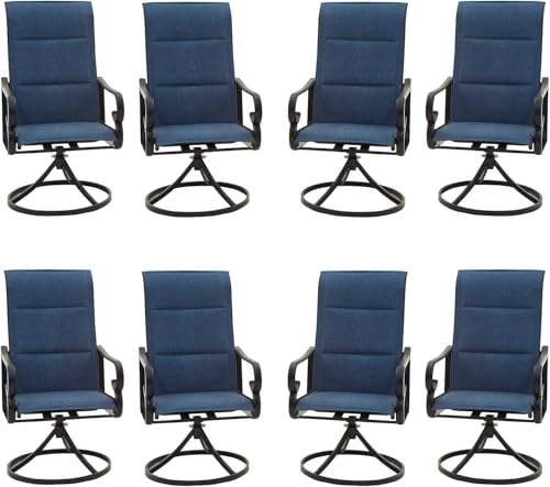 Festival Depot Patio Chairs Set of 8 Swivel Armchairs Outdoor Dining Chairs for Bistro Deck Garden (Blue), Style 2 Armchair, (B-PF20135X4-B)