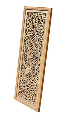 Orientliving Chinese Rectangular Wood Flower Bird Carving Wall Panel Plaque Brown