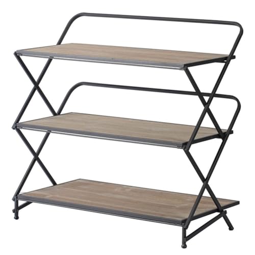 SRECELL 3 Tier Plant Stand Indoor Outdoor, Metal Wood Shelving Unit with X-Frame, Multi-Purpose Storage Shelf for Living Room, Balcony, Patio, Display Rack 34.3x16.9x32.7 Inch
