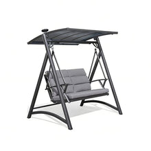 2-Seat Porch Swing with Adjustable PVC Canopy, Outdoor Patio Swing Chair with LED Light & Anti-Slip Foot Pads, High Load-Bearing Capacity, for Backyard Lawn Porch Garden