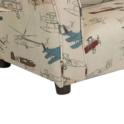Benzara 32-Inch Kids Sofa Vintage Airplane Print Beige/Black/Multicolor