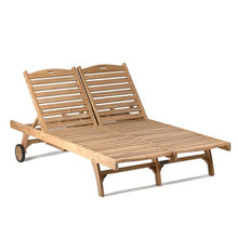 TITAN GREAT OUTDOORS Ash & Ember Hawthorne Grade A Teak Double-Wide Reclining Lounge Chair, Four Adjustable Backrest Positions, Pull-Out Tray, Outdoor Weather-Resistant Sun Chaise Lounger with Wheels