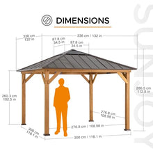 Sunjoy Hardtop Gazebo 11 x 11 ft Cedar Frame Brown Steel Polycarbonate Roof Brown + Natural Wood