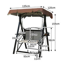 Outdoor Porch Swing with Canopy & Metal Frame, Waterproof Patio Swings with Seat Cushion & Pedals, Cup Holder Trays & Wear-Resistant Foot Pads for Garden Backyard(Brown)
