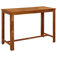 POUFGDR 9 Piece Patio Bar Set, Solid Acacia Wood Garden Bar Set with Oil-Finished Surface, Outdoor Dining with Comfortable Stools and Footrests