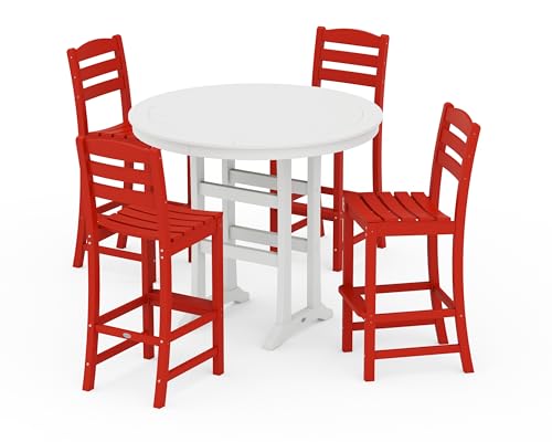 POLYWOOD® La Casa Café 5-Piece Side Chair Bar Dining Set in Sunset Red/White