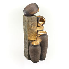Alpine Corporation GIL140 43" Tall Indoor Outdoor Pottery Fountain with Replaceable LED Lights, Water Feature for Garden, Patio, and Home Decor, Brown