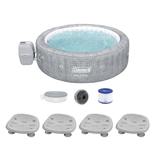 Bestway Coleman Sicily AirJet Inflatable Hot Tub with EnergySense Cover & 4 SaluSpa Seats, Gray