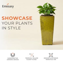 Emissary - Crisco Tall Square Planter, Tropical Yellow 17x31.5 H