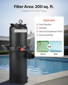 VEVOR 2026 Pro Pool Cartridge Filter System 200 sqft, Pool Filter for Inground & Above Ground Pools, Compatible W/Pumps 3HP~4HP | Up to 9827 GPH Max Flow, Pool Filters for Pools Up to 39625 Gallons