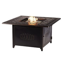 Oakland Living Black Aluminum Patio Fire Table Set with Four Deep Seating Loveseat with Cushions with Blue Cushions
