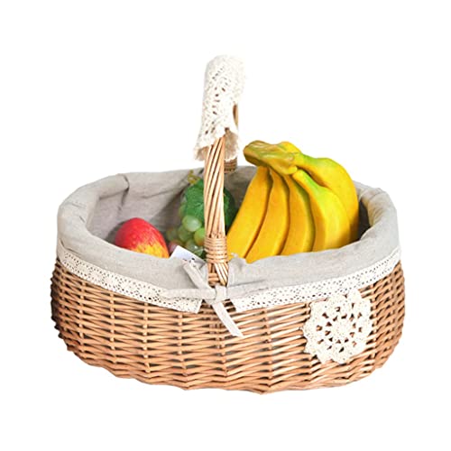 ASWRTYJO Country Egg Bread Basket Outdoor Outing Portable Rice Basket Wicker Picnic Basket(24 * 19 * 12cm)