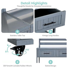 Merax 62.3'' Outdoor Mobile Kitchen Island on Wheels with Stainless Table Top, Outdoor Prep Cart Grill Table with Raised Shelf and Drawers for BBQ, Party, Gray
