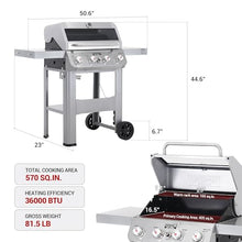 Monument Grills 4-Burner Liquid Propane Gas Grill, Silver Stainless Steel Grill Outdoor Patio Garden Barbecue Grill with Clearview® Lid and One Foldable Shelf, Mesa400MF