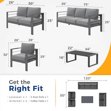 Solaste 5-Piece Aluminum Patio Furniture Set Modern Outdoor Sectional Sofa with Cushions and Glass Table Grey