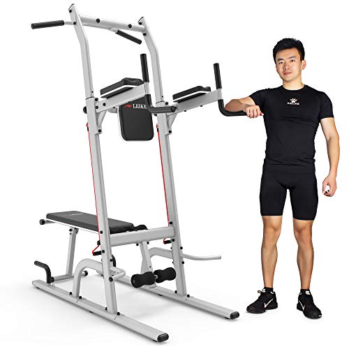 leikefitness Multifunction Power Tower Exercise Equipment Silver--With Bench
