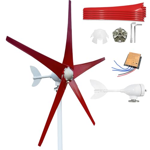 ZHOZHUT 12V 24V 48V Wind Turbine Generator Power Kit 800W-1200W Wind Turbine Generator with MPPT Controller and 5 Red Blades, 2.5m/s Low Starting Wind Speed Windmill Generator for Homes,1000w,48V