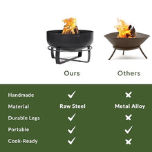 Ignition XXL Extra Large Handcrafted Fire Pit with Black Cover Lid and Wood Burning Fireplace for Backyard Bonfire Campfire for Outside, Extra Large Depth Outdoor 32" Steel Firepit, by Good Directions