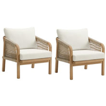 Alaterre Furniture Lusso Outdoor Patio Chairs Set of 2 - Weather-Resistant Eucalyptus Wood Armchairs with Rope Accents - Modern Outdoor Furniture Set for Patio, Porch, Deck, or Poolside (Natural)