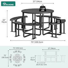 YITAHOME 38'' Metal Picnic Table with Umbrella Hole