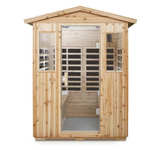GDFStudio 69.29" 4 Person Outdoor Far Infrared Sauna Old Fir Cabin Waterproof 2050W Low EMF 8 Panel Heater 110V/120V Bluetooth Audio Ambient Light LCD Control Home Spa Room