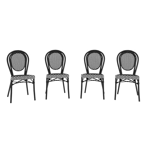 Flash Furniture PE Rattan Indoor/Outdoor Stack Chair, Black/White, 4-Pack