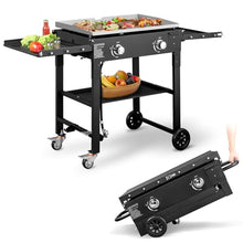 Llhdmeng Foldable Flat Top Grill, Portable Outdoor Propane Griddle with 2 Foldable Shelves, 30000/45000/60000 BTU Gas Grill Griddle Cooking Station for BBQ & Outdoor Cooking, Black(2 Burner)