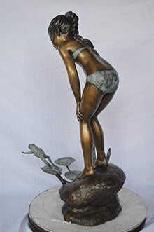 Nifao Girl with Frog, Outdoor Medium Bronze Fountain, 21" L x 15" W x 38" H