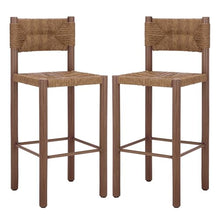 SAFAVIEH Couture Outdoor Patio Furniture Collection - Romona Tropical Bar Stool Set of 2, Brown Woven Rattan Design, 30-Inch, Fully Assembled (CPT4001B)