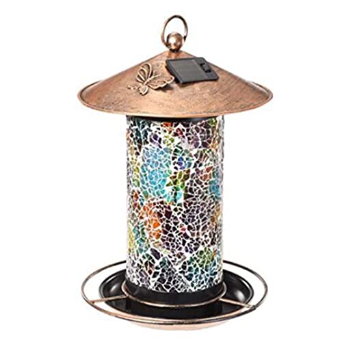 Feilx Bird Feeder,Hanging Solar LED Tray Bird Feeder,Outdoor Art Bird Feeder Metal Waterproof with Lights, Outdoor Bird Feeder