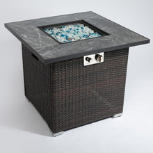 30 Inch Propane Gas Fire Pit Table with Ceramic Tile Top and Wicker Base for Patio Garden Deck Outdoor Gatherings