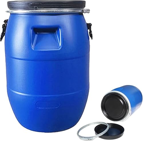 WAZHOU Plastic Barrel with Lid,Food-Grade Water Barrels Storage, Shipping, Air Tight, HDPE Material, Rain Use for and Food(200L)