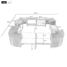 GDFStudio 105.5" x 105.5" Spa Surround Outdoor Patio Furniture Set, Quadrilateral Rattan Hot Tub Surround with Storage Cabinet, Wood & Cushioned Seats, Waterproof Cushions, Steel Frame, Grey