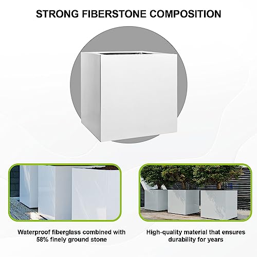 Pottery Pots Block XL Fiberstone Square Planter 24 Inch Glossy White