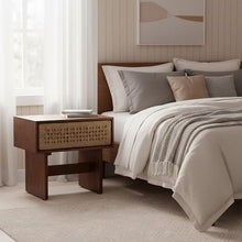 Amaria Nightstand Natural & Walnut, Walnut End Table, Modern Style, Solid Mango Wood Rectangular Shape Tabletop, Solid Mango Wood, Indoor Bedroom, 24" W x 17.9" D x 22" H