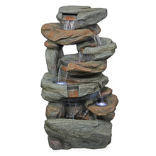Alpine Corporation WIN1484S Cascading Natural Stone Fountain with LED Lights, Waterfall for Garden, Patio, & Lawn, 41" H