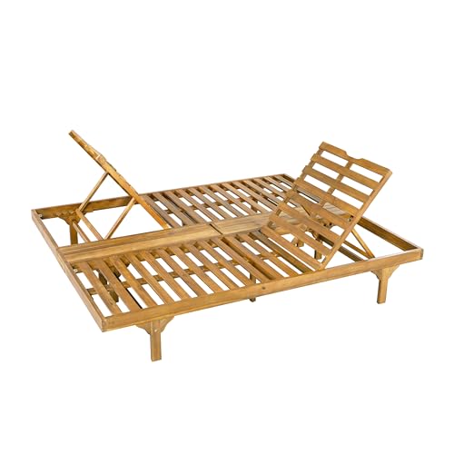 Christopher Knight Home Acacia Wood Chaise Lounge Chair Set of 2, Double/Single Outdoor Sunbathing Pool Lounger, Patio Wooden Adjustable Backrest Lounge Sofa,Teak (Frame Only)