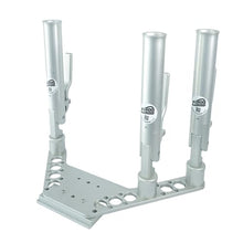 Rod Boss Triple Dual Axis Ratcheting Rod Holder with Boomerang Downrigger Plate Silver