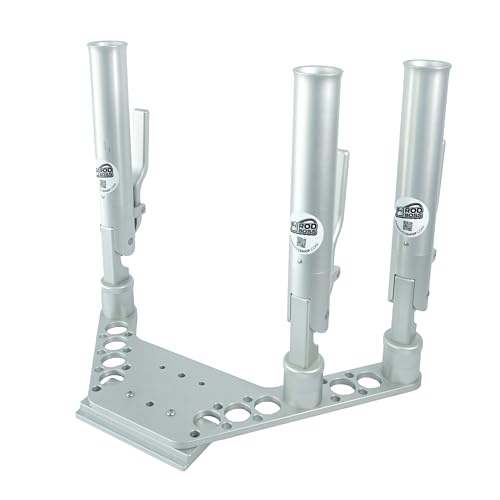 Rod Boss Triple Dual Axis Ratcheting Rod Holder with Boomerang Downrigger Plate Silver