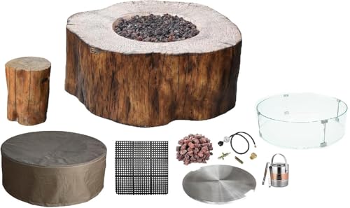 Elementi Lunar Bowl Cast Concrete Fire Table Bundle, Outdoor Fire Pit Fire TablePatio Furniture, Light Gray (Liquid Propane Gas)