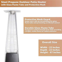 40,000 BTU Steel Portable Propane Outdoor Patio Heater with Glass Flame Tube – Square Pyramid Black Freestanding Design with Wheels & Easy Ignition – Ideal for Deck, Patio, Poolside, Events