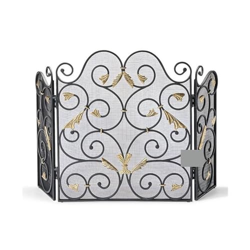 Fireplace Screen Iron Fireplace Screen for Living Room, Three Fold Fireplace Fence, Carved Fireplace Screen Hollow Fireplace Screen